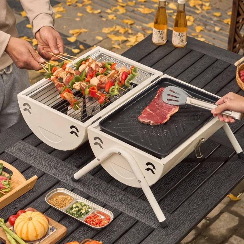 Grill BBQ Lipat Keluli Tahan Karat dengan Cerobong, Portable untuk Camping & Outdoor