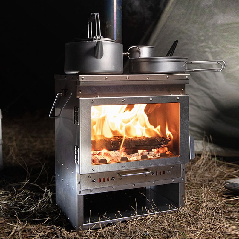 Dapur Kayu Portable Camping dengan Cerobong untuk Pemanasan & Memasak Outdoor